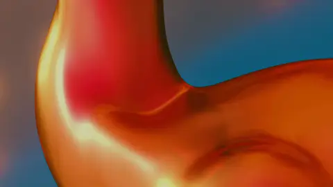 Warm red and blue abstract fluid forms